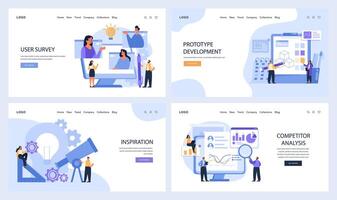 Design Thinking web or landing set. Digital stages from user survey vector