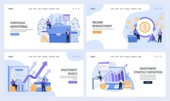 Financial Planning web or landing set. Assets portfolio monitoring, income vector