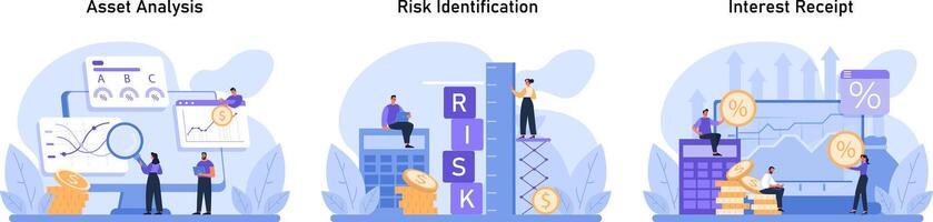 Financial analysis and risk management set vector