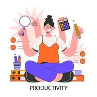 Productivity. Character worktime optimization. Employee job vector