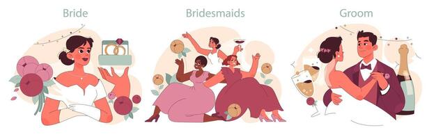 Wedding set. Flat vector illustration.