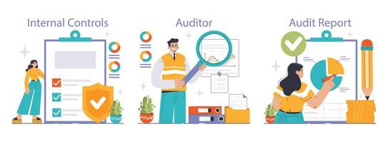 Audit process set. Flat vector illustration.