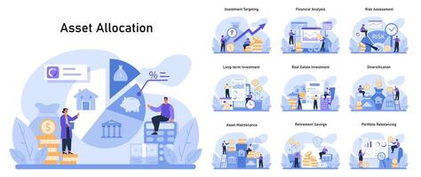 Asset Allocation set. Strategic investment planning and wealth growth vector