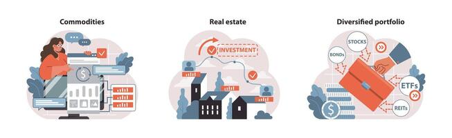 Investment strategies set. Flat vector illustration