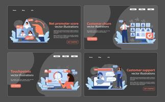 Customer journey set. Insights on net promoter score, analysis of customer churn. vector