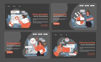 Data privacy set. Flat vector illustration