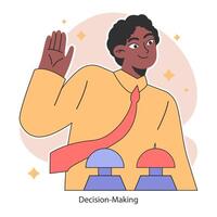 Decision-Making. Confident man pushing a button, confidently choosing vector