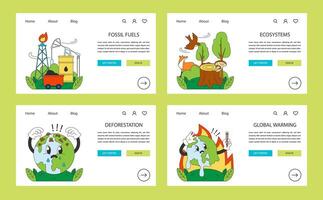 Climate change web banner or landing page set. Planet temperature vector