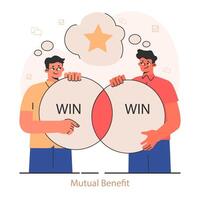 Mutual benefit. Two hands collaboratively form a puzzle arrow. Partnership vector