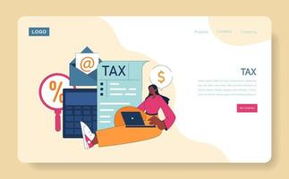 Digital Tax Management Simplified. A confident woman efficiently organizes vector