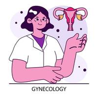 Gynecology, Women's health. Gynecologist study uterus. Human anatomy, vector