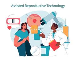 Assisted reproductive technology or ART. Doctor discussing IVF with vector