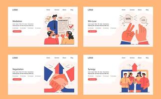 ganar-ganar web o aterrizaje colocar. profesionales, empleados navegar retos vector