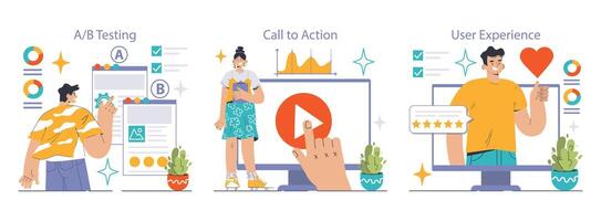 digital márketing colocar. analizando un si prueba resultados, atractivo llamada a la acción estrategias, vector