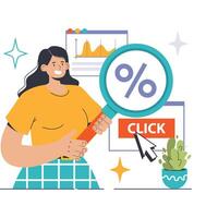 Expert marketer examines Click Through Rate metrics on a digital dashboard vector