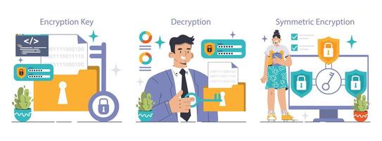 Data encryption set. Personal information, internet access or database vector