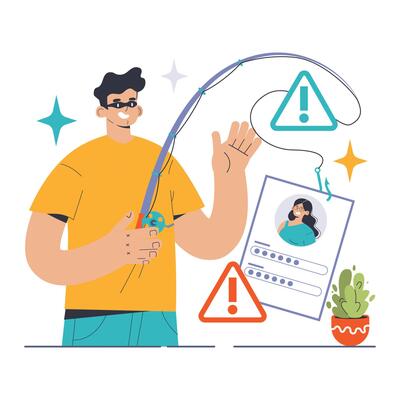 Phishing scam unveiled. Flat vector illustration.