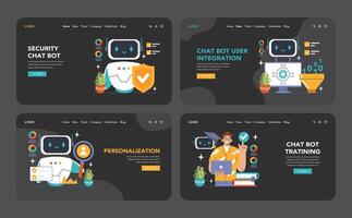Chat Bot Universe dark or night mode web, landing set. Dive into AI-driven vector