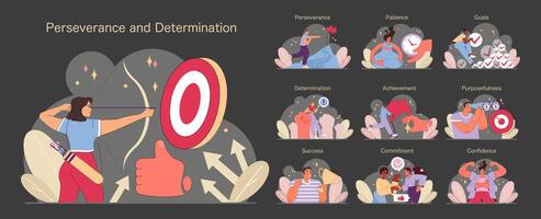 Perseverance and Determination set. Flat vector illustration.