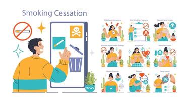 Smoking Cessation set. Flat vector illustration