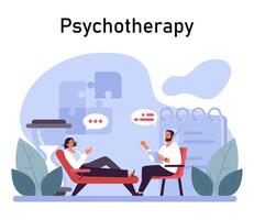 Psychotherapy set. Psychiatrist consulting a patient on mental health vector