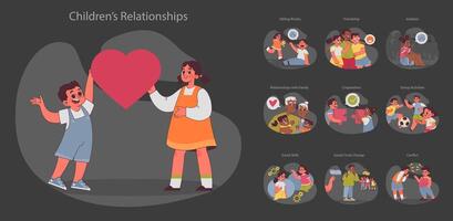 Children's Relationships set. Flat vector illustration