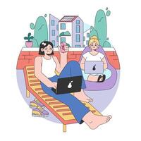 Rooftop work relaxation concept. Flat vector illustration