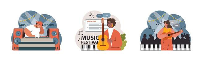 Music festival set. Flat vector illustration