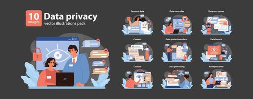 Data privacy set. Flat vector illustration