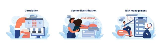 Investment strategy set. Flat vector illustration