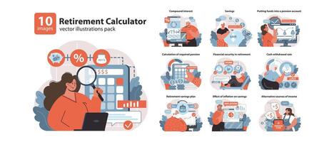 Jubilación calculadora colocar. navegando financiero planificación para dorado años. vector