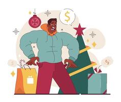 Christmas and new year celebration. Man getting ready for festive night, vector