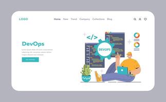 DevOps web banner or landing page. Software development methodology vector