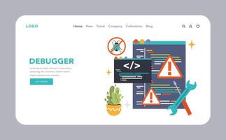 Software testing web banner or landing page. Code testing vector