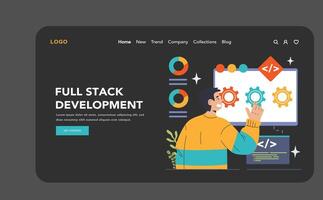 Software development web banner or landing page dark or night mode vector