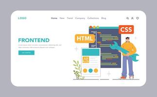 Software development web banner or landing page. Coding, vector