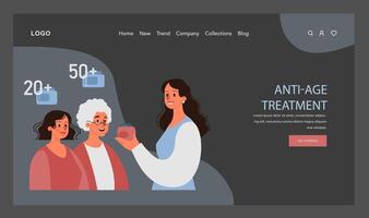 Skincare routine web banner or landing page dark or night mode. vector