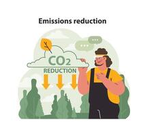 Man promotes CO2 reduction amidst nature. Flat vector illustration.