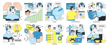 AI ethics set. Artificial intelligence alignment and regulation. Accountability, vector