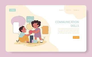 Little girl and boy talking to each other web banner or landing page vector