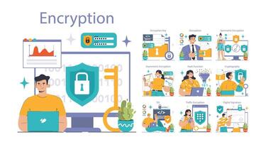 Data encryption set. Personal information, internet access or database vector