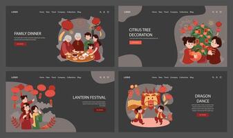 Chinese New Year tradition web banner or landing page dark or night vector