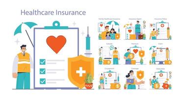 Healthcare Insurance set. Flat vector illustration
