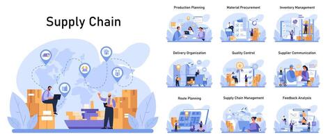 Supply Chain set. Flat vector illustration