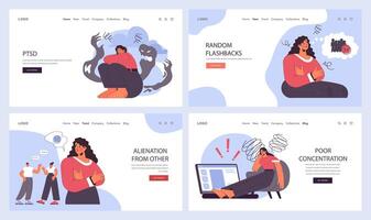 Post traumatic stress disorder web banner or landing page set. vector