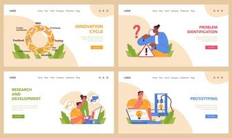 Innovation cycle web or landing set. Generation of a creative idea or business vector