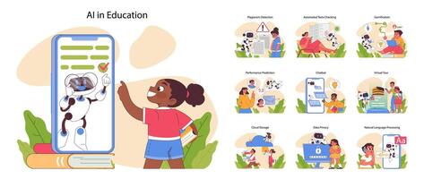 AI in Education set. Flat vector illustration