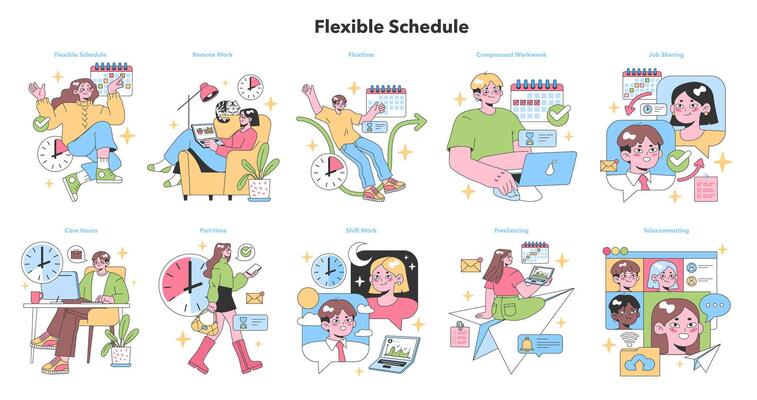 Flexible Schedule set. Flat vector illustration