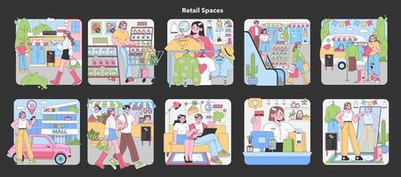 Retail Spaces set. Flat vector illustration