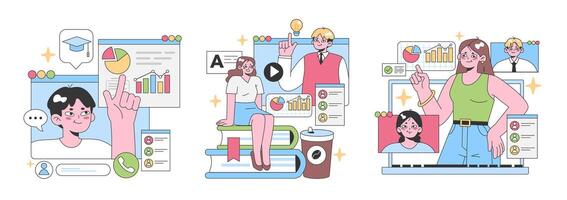 Digital Learning set. Flat vector illustration.